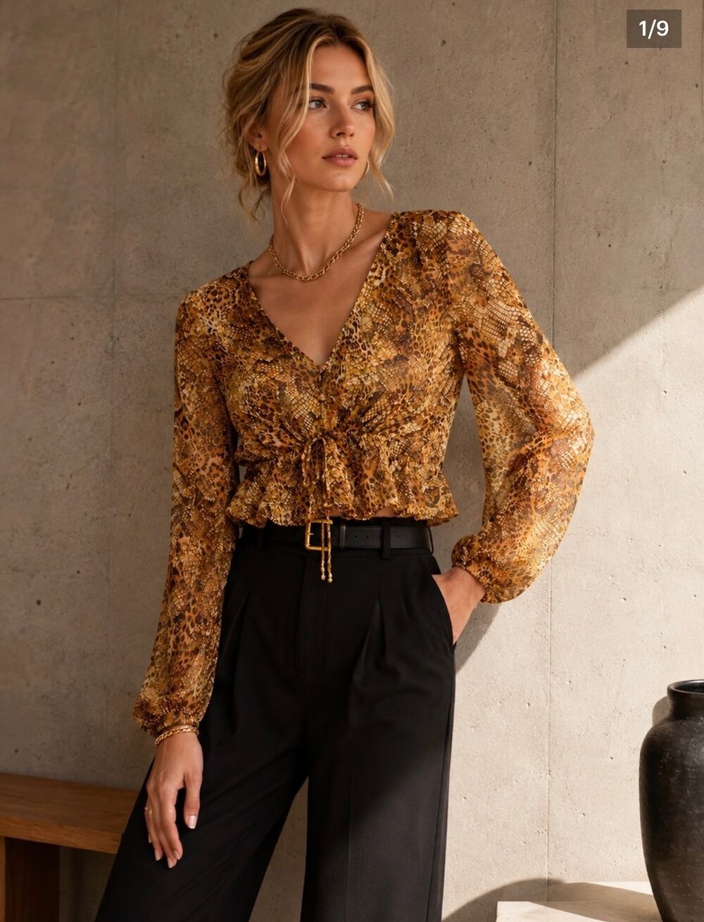 NWOT: L’AGENCE Pixie Animal Print Drawstring Blouse Size XS